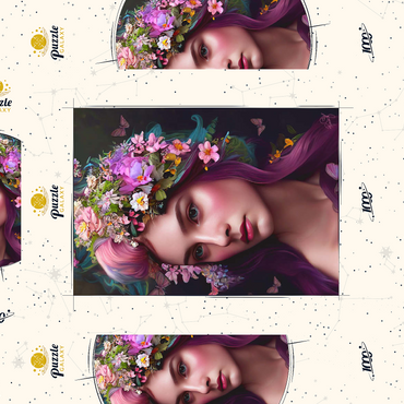 Darstellung des Puzzle Motivs Elegant Woman with Floral Crown and Butterfly Accents 1000 Puzzle Schachtel 3D Modell