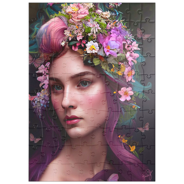 Darstellung des Puzzle Motivs puzzleplate Elegant Woman with Floral Crown and Butterfly Accents 100 Puzzle
