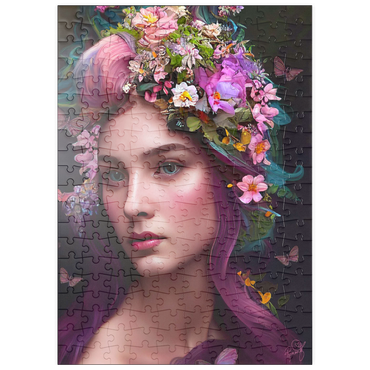 Darstellung des Puzzle Motivs puzzleplate Elegant Woman with Floral Crown and Butterfly Accents 200 Puzzle