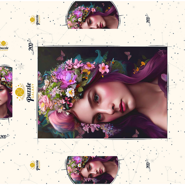 Darstellung des Puzzle Motivs Elegant Woman with Floral Crown and Butterfly Accents 200 Puzzle Schachtel 3D Modell