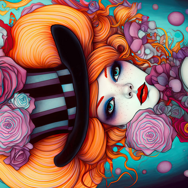 Darstellung des Puzzle Motivs Whimsical Woman with Striped Top Hat and Floral Accents 1000 Puzzle 3D Modell