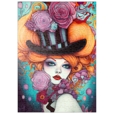Darstellung des Puzzle Motivs puzzleplate Whimsical Woman with Striped Top Hat and Floral Accents 200 Puzzle