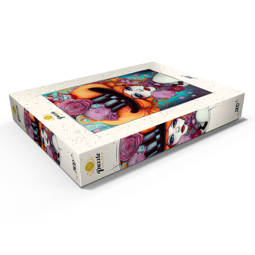 Darstellung des Puzzle Motivs Whimsical Woman with Striped Top Hat and Floral Accents 500 Puzzle Schachtel Ansicht1