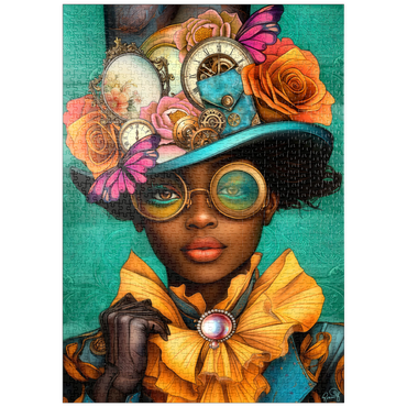 Darstellung des Puzzle Motivs puzzleplate Steampunk Woman with Floral Hat and Gears 1000 Puzzle
