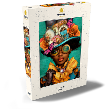 Darstellung des Puzzle Motivs Steampunk Woman with Floral Hat and Gears 500 Puzzle Schachtel Ansicht2