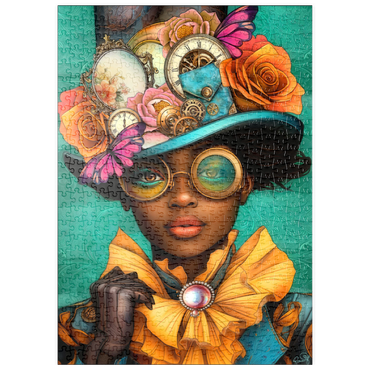 Darstellung des Puzzle Motivs puzzleplate Steampunk Woman with Floral Hat and Gears 500 Puzzle