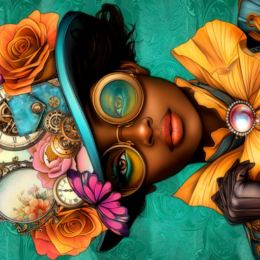 Darstellung des Puzzle Motivs Steampunk Woman with Floral Hat and Gears 500 Puzzle 3D Modell