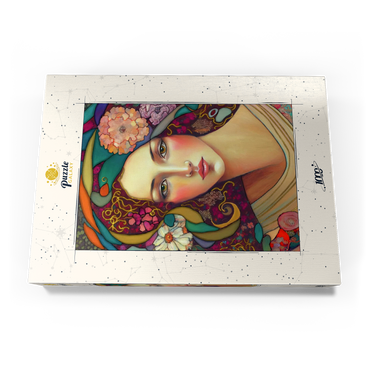 Darstellung des Puzzle Motivs Art Nouveau Woman with Floral and Gold Accents 1000 Puzzle Schachtel Ansicht3