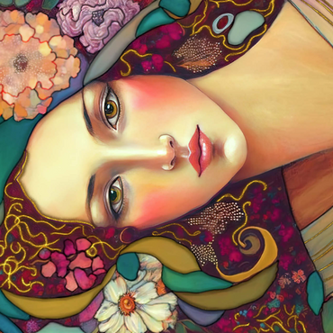 Darstellung des Puzzle Motivs Art Nouveau Woman with Floral and Gold Accents 1000 Puzzle 3D Modell