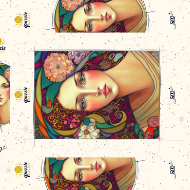 Darstellung des Puzzle Motivs Art Nouveau Woman with Floral and Gold Accents 500 Puzzle Schachtel 3D Modell