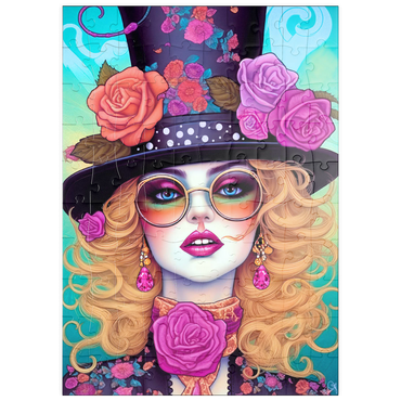Darstellung des Puzzle Motivs puzzleplate Retro Glamour Woman with Floral Top Hat 100 Puzzle