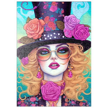 Darstellung des Puzzle Motivs puzzleplate Retro Glamour Woman with Floral Top Hat 200 Puzzle