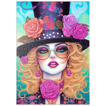 Darstellung des Puzzle Motivs puzzleplate Retro Glamour Woman with Floral Top Hat 500 Puzzle