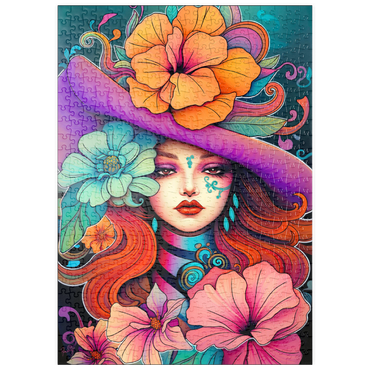 Darstellung des Puzzle Motivs puzzleplate Floral Muse with Violet Hat and Fiery Hair 500 Puzzle