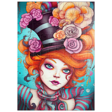 Darstellung des Puzzle Motivs puzzleplate Whimsical Woman with Striped Top Hat and Floral Accents 100 Puzzle