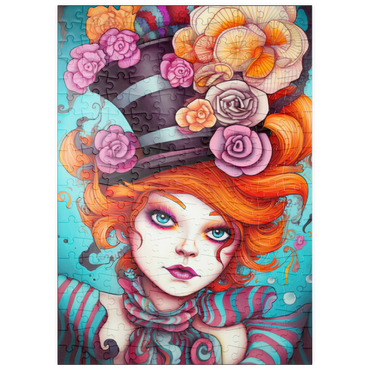 Darstellung des Puzzle Motivs puzzleplate Whimsical Woman with Striped Top Hat and Floral Accents 200 Puzzle