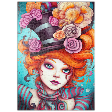 Darstellung des Puzzle Motivs puzzleplate Whimsical Woman with Striped Top Hat and Floral Accents 500 Puzzle