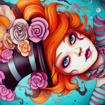 Darstellung des Puzzle Motivs Whimsical Woman with Striped Top Hat and Floral Accents 500 Puzzle 3D Modell