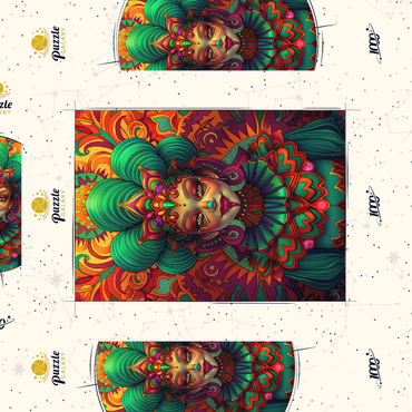 Darstellung des Puzzle Motivs Vibrant Fantasy Woman in Ornate Cultural Attire 1000 Puzzle Schachtel 3D Modell