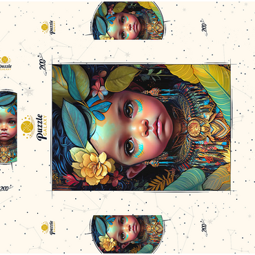 Darstellung des Puzzle Motivs Ethereal Child Portrait with Floral and Tribal Accents 200 Puzzle Schachtel 3D Modell