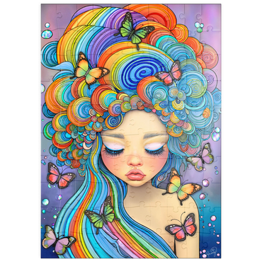 Darstellung des Puzzle Motivs puzzleplate Dreamy Girl with Rainbow Hair and Butterflies 100 Puzzle