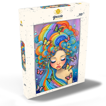 Darstellung des Puzzle Motivs Dreamy Girl with Rainbow Hair and Butterflies 200 Puzzle Schachtel Ansicht2