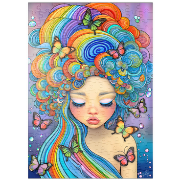 Darstellung des Puzzle Motivs puzzleplate Dreamy Girl with Rainbow Hair and Butterflies 200 Puzzle