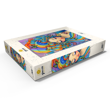 Darstellung des Puzzle Motivs Dreamy Girl with Rainbow Hair and Butterflies 500 Puzzle Schachtel Ansicht1