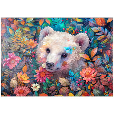 Darstellung des Puzzle Motivs puzzleplate Adorable White Bear Cub Surrounded by Vibrant Flowers 1000 Puzzle