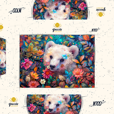 Darstellung des Puzzle Motivs Adorable White Bear Cub Surrounded by Vibrant Flowers 1000 Puzzle Schachtel 3D Modell