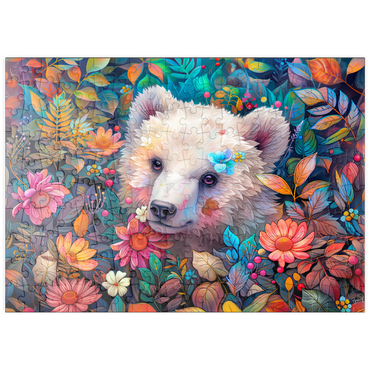 Darstellung des Puzzle Motivs puzzleplate Adorable White Bear Cub Surrounded by Vibrant Flowers 200 Puzzle