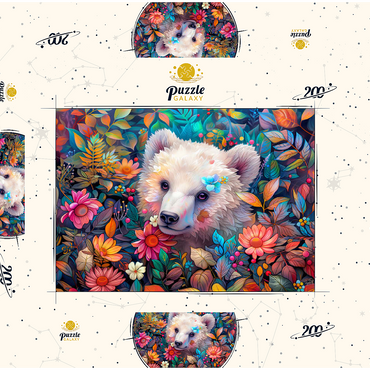 Darstellung des Puzzle Motivs Adorable White Bear Cub Surrounded by Vibrant Flowers 200 Puzzle Schachtel 3D Modell