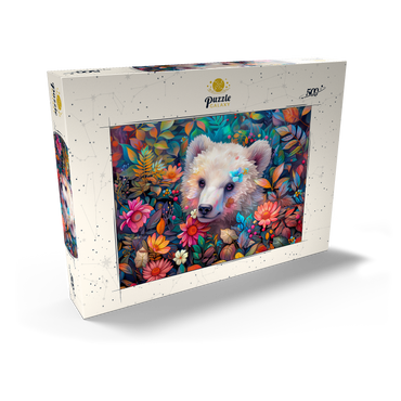 Darstellung des Puzzle Motivs Adorable White Bear Cub Surrounded by Vibrant Flowers 500 Puzzle Schachtel Ansicht2