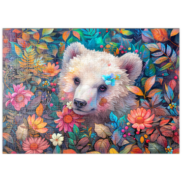 Darstellung des Puzzle Motivs puzzleplate Adorable White Bear Cub Surrounded by Vibrant Flowers 500 Puzzle