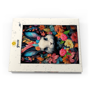 Darstellung des Puzzle Motivs Whimsical Bunny in a Floral Wonderland 100 Puzzle Schachtel Ansicht3