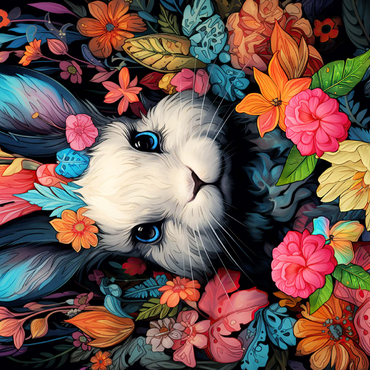 Darstellung des Puzzle Motivs Whimsical Bunny in a Floral Wonderland 200 Puzzle 3D Modell