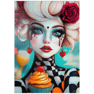 Darstellung des Puzzle Motivs puzzleplate Whimsical Woman with Cupcake and Surreal Makeup 1000 Puzzle