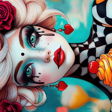 Darstellung des Puzzle Motivs Whimsical Woman with Cupcake and Surreal Makeup 1000 Puzzle 3D Modell
