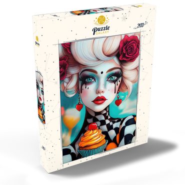 Darstellung des Puzzle Motivs Whimsical Woman with Cupcake and Surreal Makeup 200 Puzzle Schachtel Ansicht2