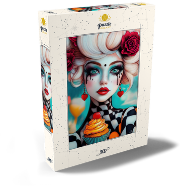 Darstellung des Puzzle Motivs Whimsical Woman with Cupcake and Surreal Makeup 500 Puzzle Schachtel Ansicht2