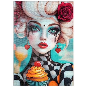 Darstellung des Puzzle Motivs puzzleplate Whimsical Woman with Cupcake and Surreal Makeup 500 Puzzle
