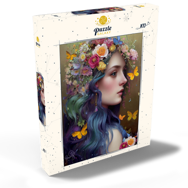 Darstellung des Puzzle Motivs Ethereal Woman with Floral Crown and Butterflies 100 Puzzle Schachtel Ansicht2
