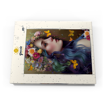 Darstellung des Puzzle Motivs Ethereal Woman with Floral Crown and Butterflies 100 Puzzle Schachtel Ansicht3