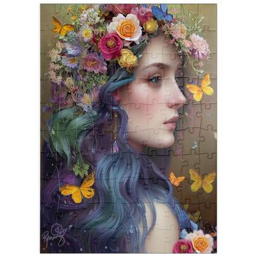 Darstellung des Puzzle Motivs puzzleplate Ethereal Woman with Floral Crown and Butterflies 100 Puzzle