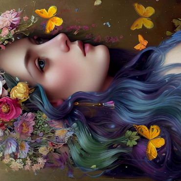 Darstellung des Puzzle Motivs Ethereal Woman with Floral Crown and Butterflies 100 Puzzle 3D Modell