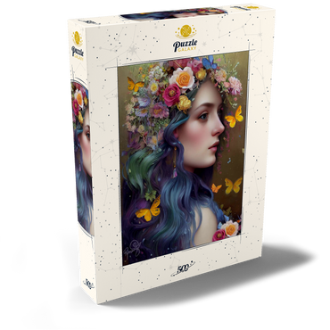 Darstellung des Puzzle Motivs Ethereal Woman with Floral Crown and Butterflies 500 Puzzle Schachtel Ansicht2