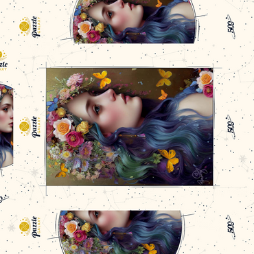 Darstellung des Puzzle Motivs Ethereal Woman with Floral Crown and Butterflies 500 Puzzle Schachtel 3D Modell