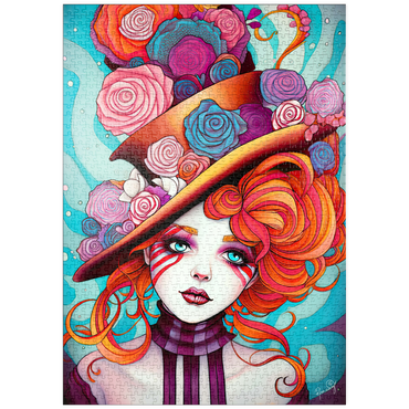 Darstellung des Puzzle Motivs puzzleplate Whimsical Rose Hat and Fiery Hair Portrait 1000 Puzzle