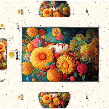 Darstellung des Puzzle Motivs Sunlit Blossoms and Raspberry Dreams 100 Puzzle Schachtel 3D Modell