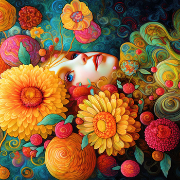 Darstellung des Puzzle Motivs Sunlit Blossoms and Raspberry Dreams 500 Puzzle 3D Modell